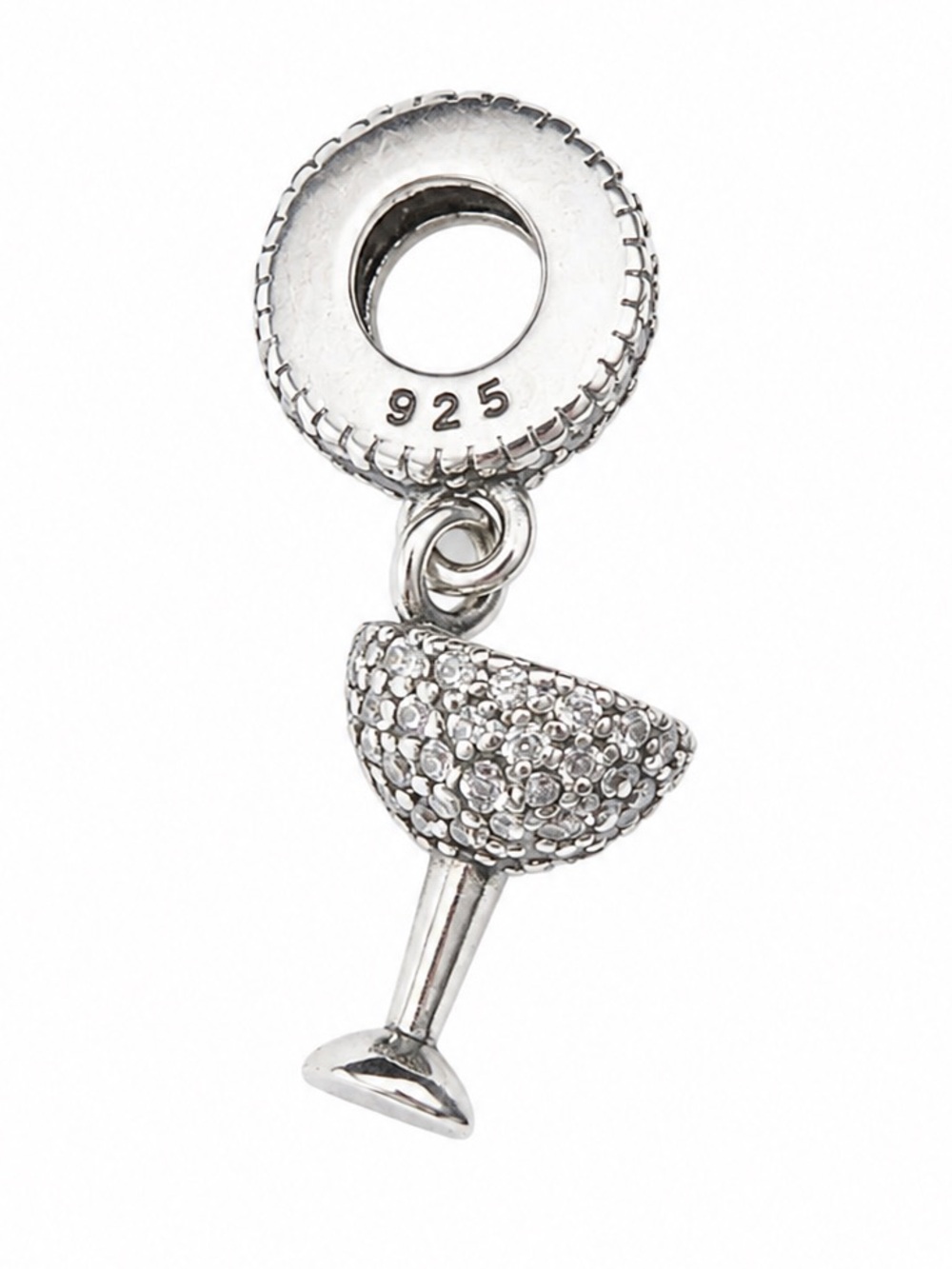 ✨ 925 Pave Cocktail Glass Bracelet Charm Dangle Sparkly Wine Glass ✨